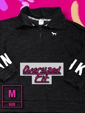 Victoria's Secret PINK Quarter Zip  Cowl Neck Heather Black Pullover Size Medium
